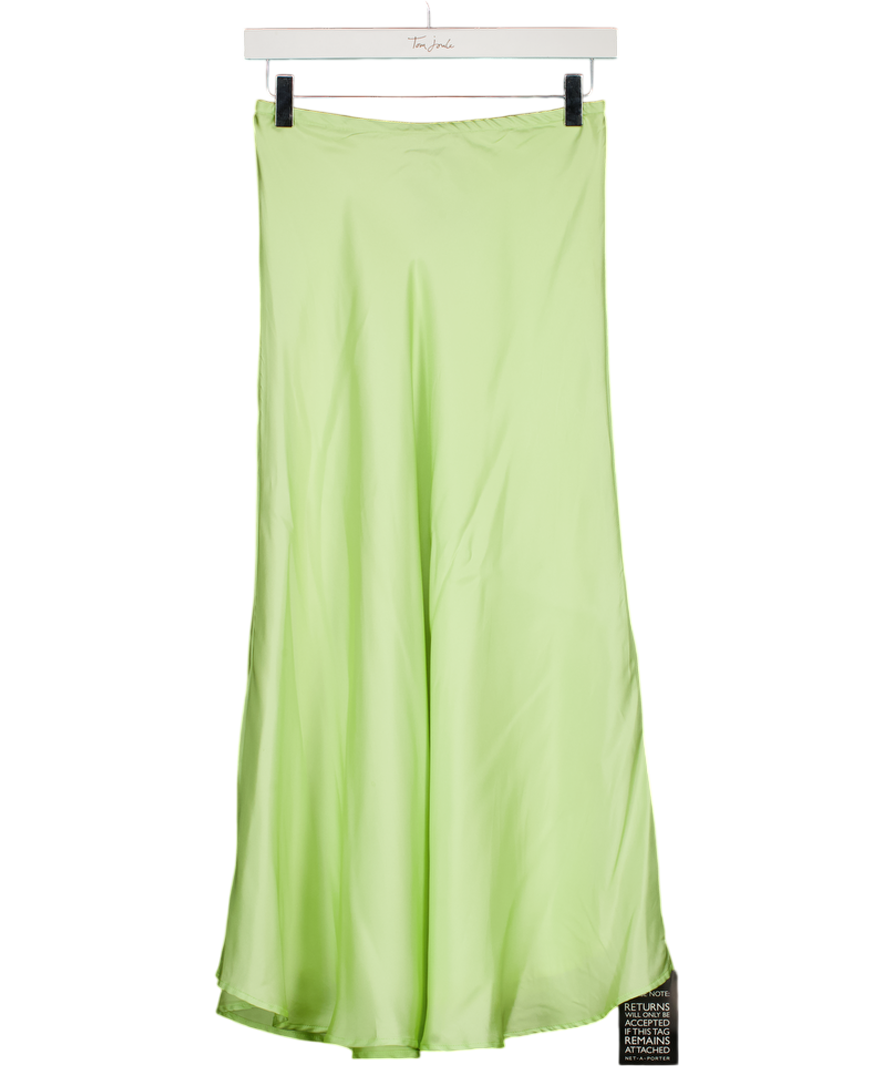 MAGGIE MARILYN Lime Green Where I Want To Be Luxury 100% Silk-satin Midi Skirt UK 6