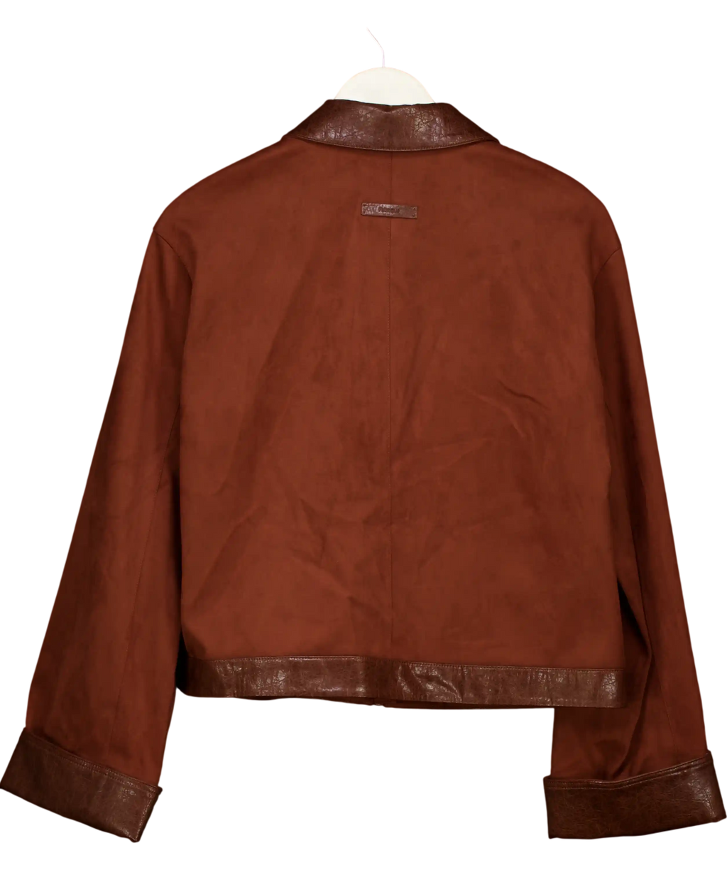 FABRIQUE X Goran Pejkoski Laso Leather Trim Suede Jacket Russet Brown UK S