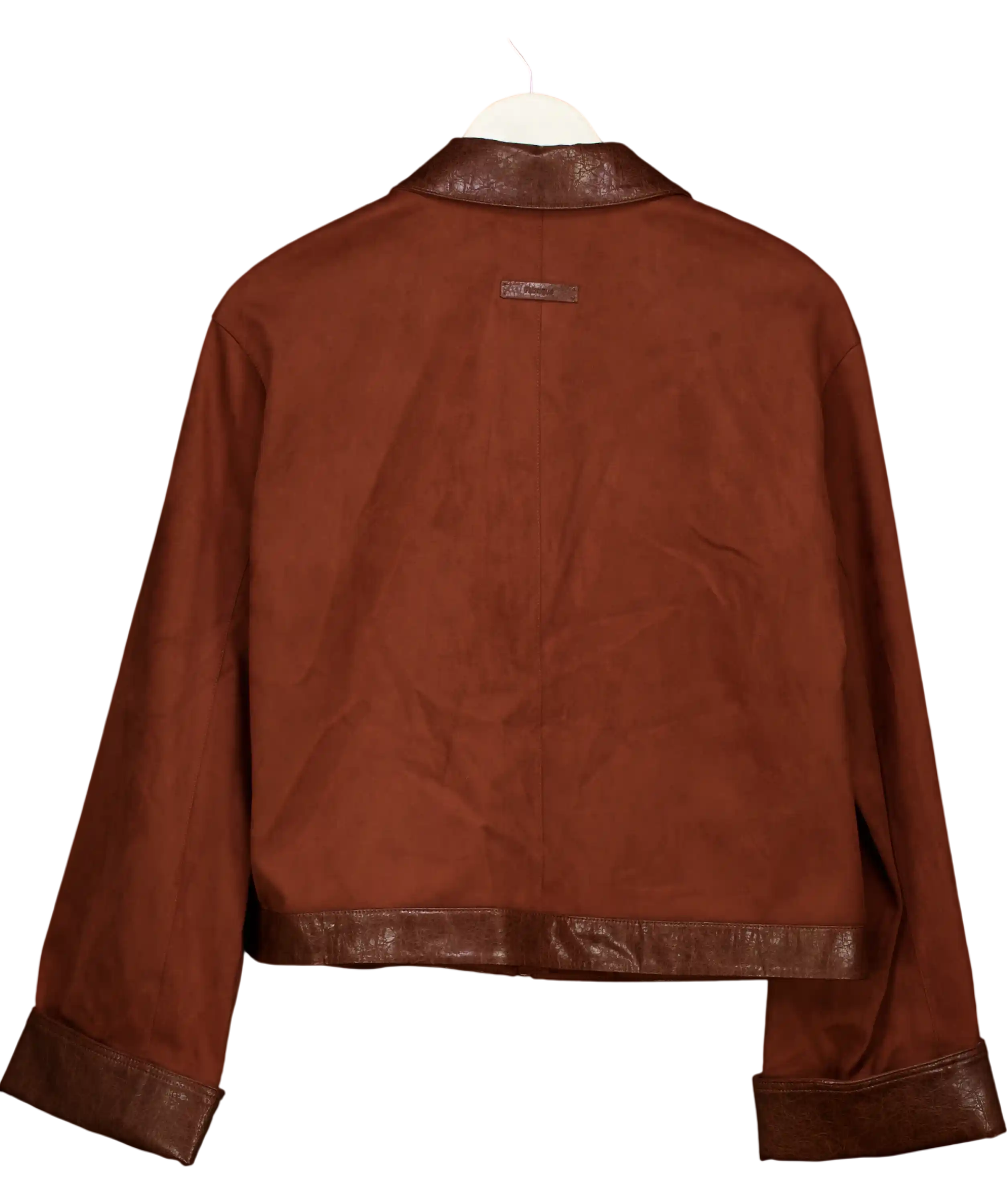 FABRIQUE X Goran Pejkoski Laso Leather Trim Suede Jacket Russet Brown UK S