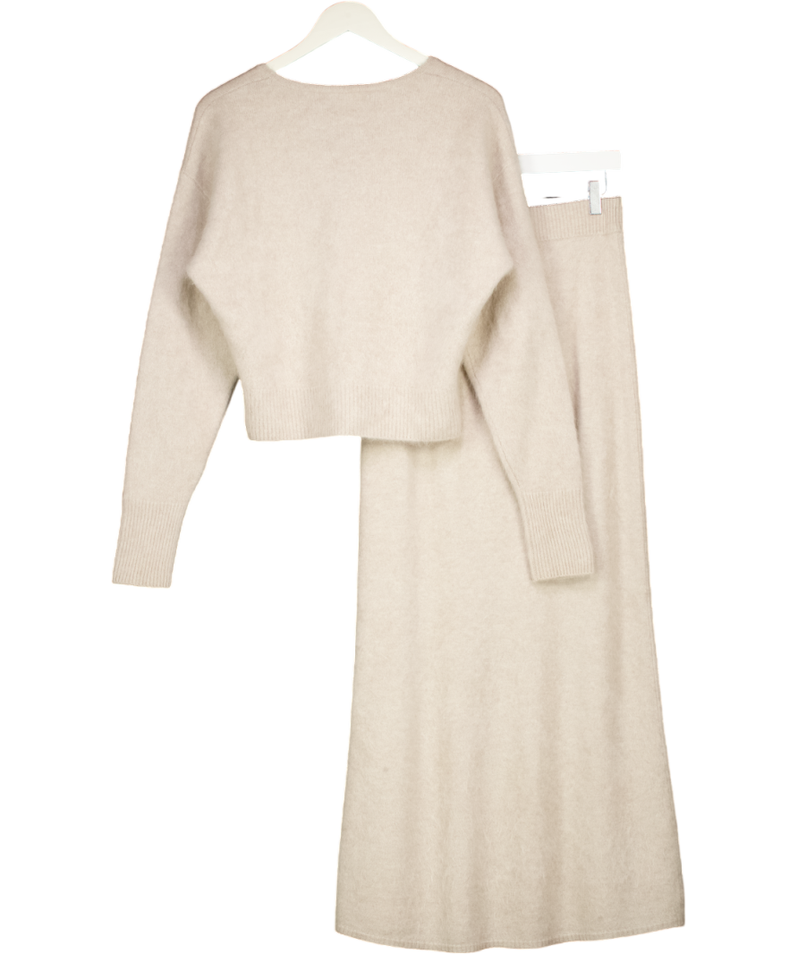 almada label Beige 2-piece 100% Cashmere Brushed Cashmere Jumper And Maxi Skirt Set UK M