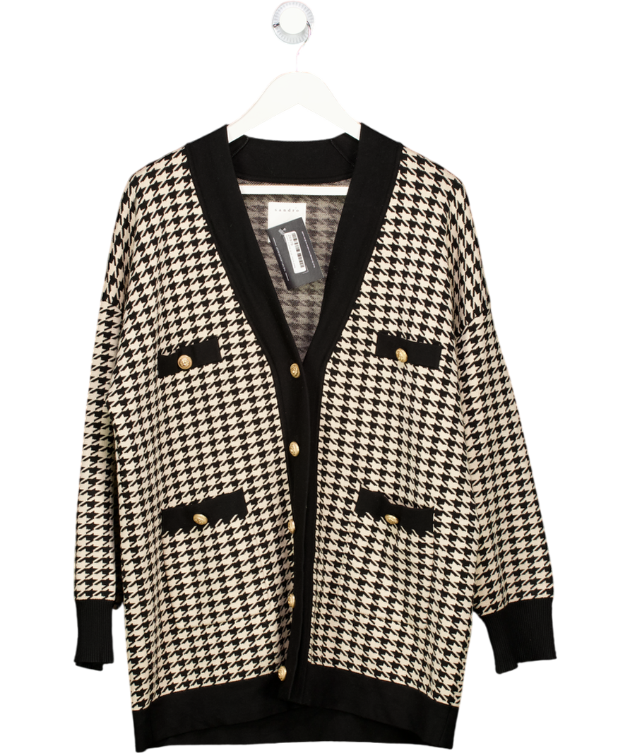 SANDRO Black Long Oversize Houndstooth Cardigan Sz3 UK 12