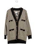 SANDRO Black Long Oversize Houndstooth Cardigan Sz3 UK 12