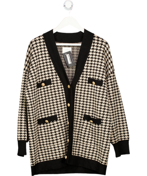 SANDRO Black Long Oversize Houndstooth Cardigan Sz3 UK 12