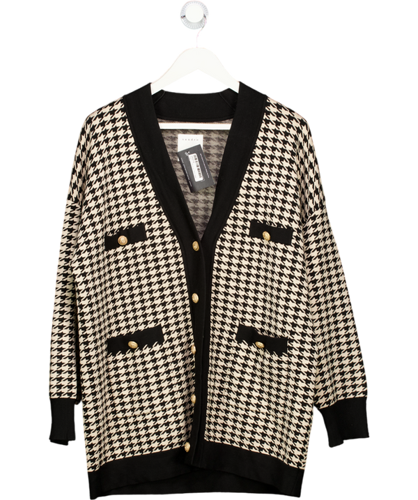 SANDRO Black Long Oversize Houndstooth Cardigan Sz3 UK 12