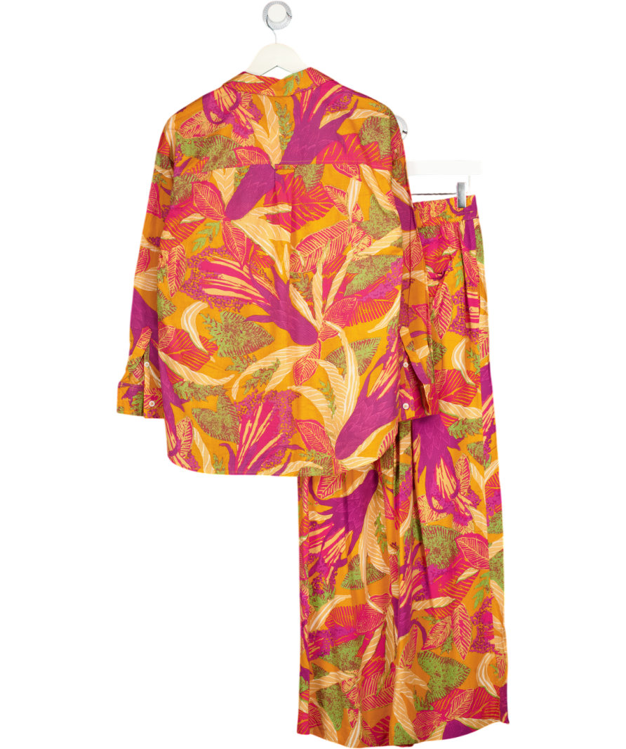 FATFACE 2-piece Orange Tropical Floral Wide Leg Trousers And Shirt Set UK 8