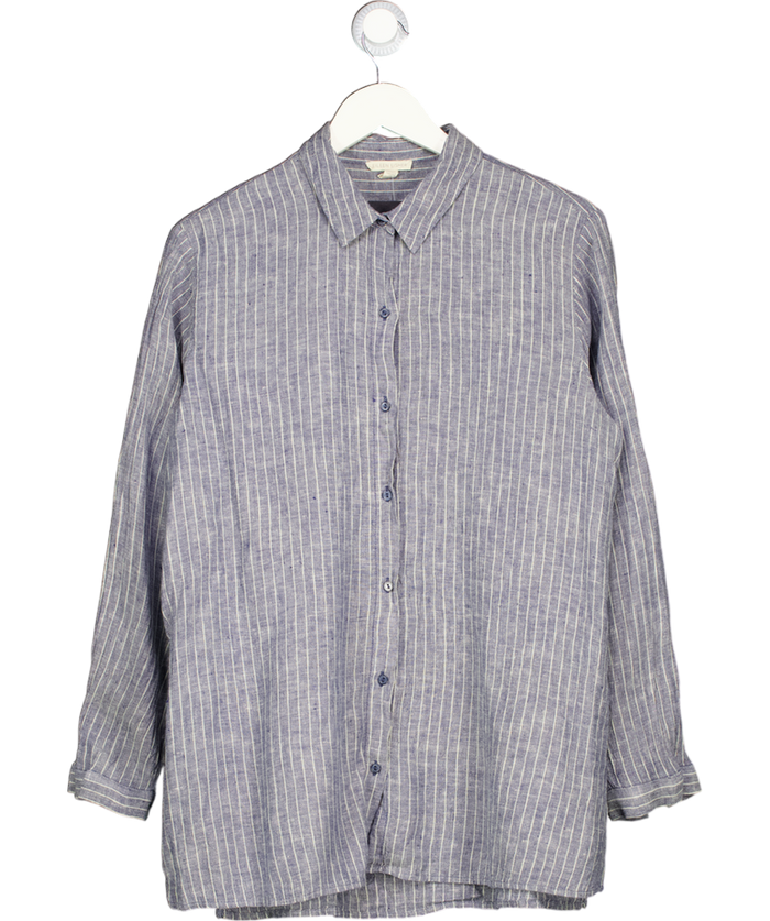 EILEEN FISHER Blue Stripe Linen Shirt UK M