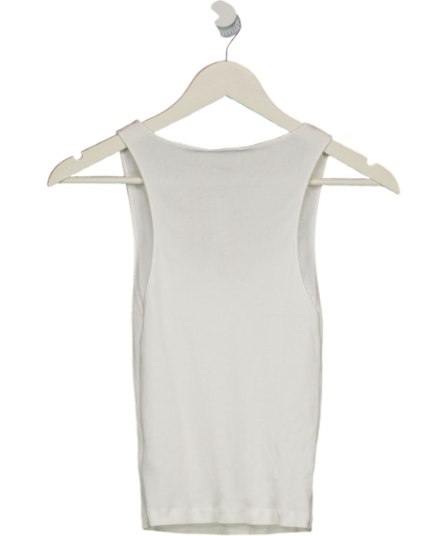 Massimo Dutti White Heavy Weight Ribbed Round Neck Top UK XS