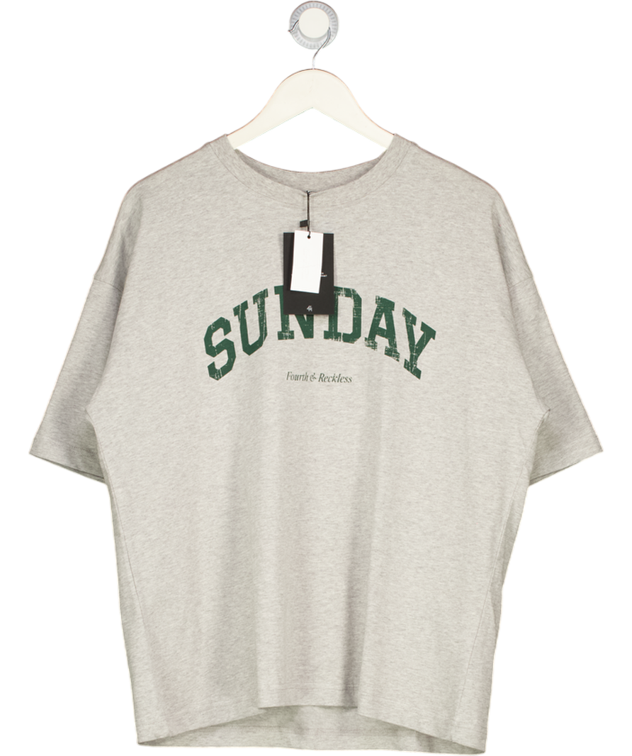 4th & Reckless Scarlett Grey Sunday Distressed Slogan Oversized T-shirt UK S
