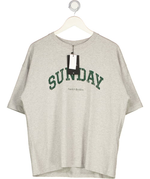 4th & Reckless Scarlett Grey Sunday Distressed Slogan Oversized T-shirt UK S