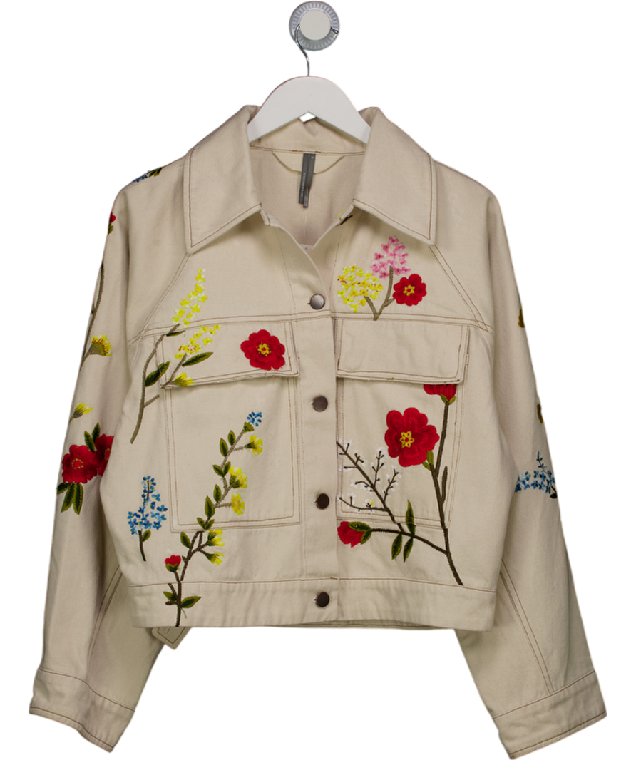 anthropologie Cream Floral Embroidered Jacket UK S