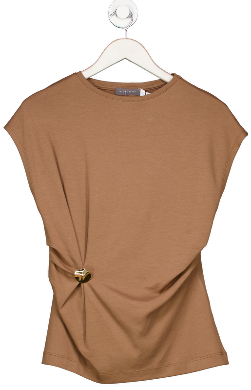 Mint Velvet Brown Gathered Detail T-shirt UK S