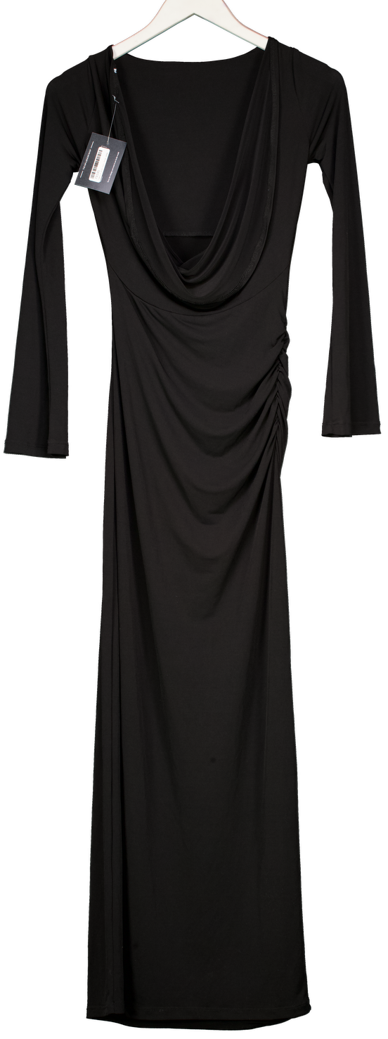 PRETTY LAVISH Black Bell Sleeve Slash Neck Maxi Dress UK 8