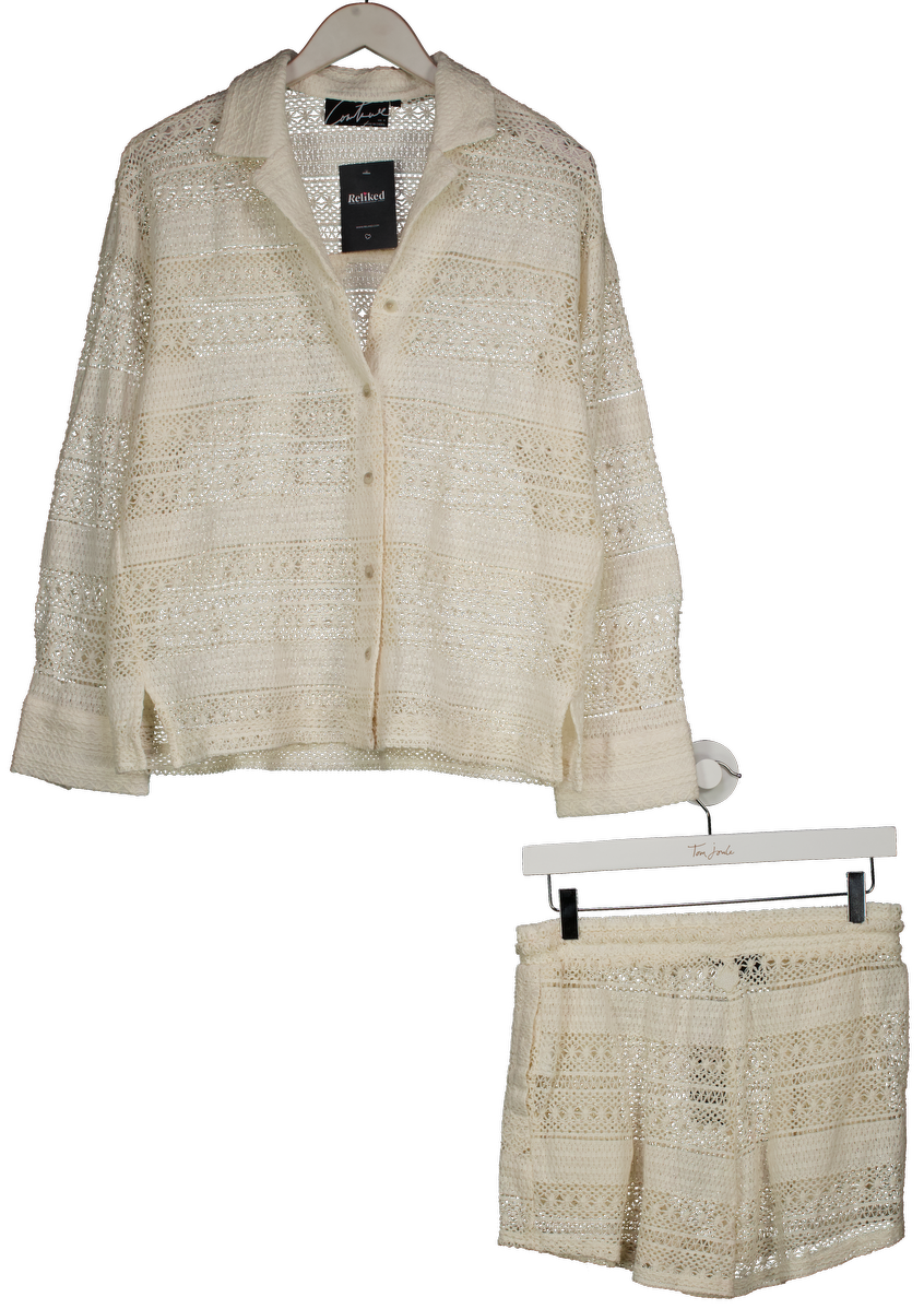 The Couture Club Cream Textured Crochet Shirt And Short UK 8