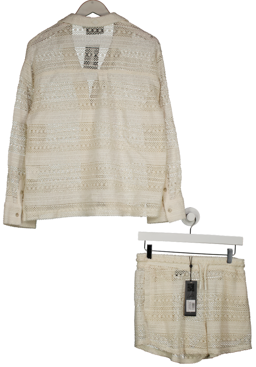 The Couture Club Cream Textured Crochet Shirt And Short UK 8