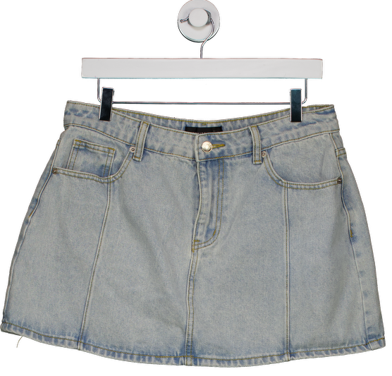 White Fox Blue Light Wash Panelled Mini Skirt UK L