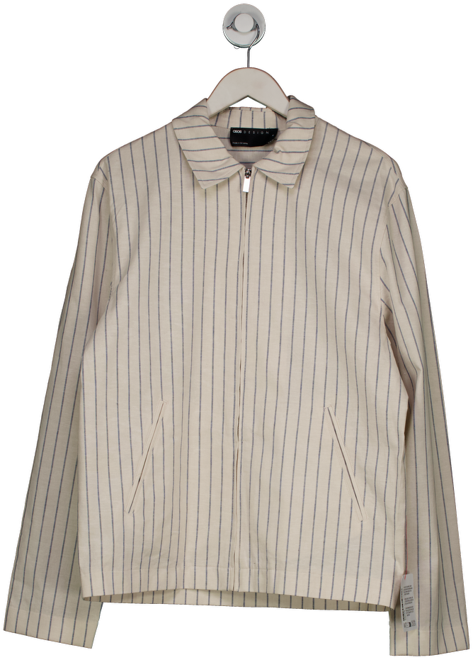 ASOS Design Smart Cotton Blend Harrington Jacket In Cream Pinstripe UK M