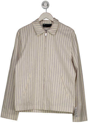 ASOS Design Smart Cotton Blend Harrington Jacket In Cream Pinstripe UK M