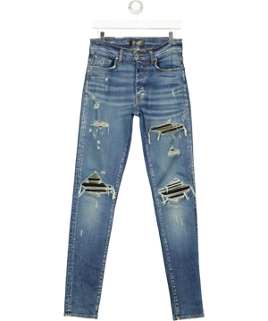Amiri MX1 Zebra Print Patch Distressed Skinny Jeans Blue Mid Indigo W30
