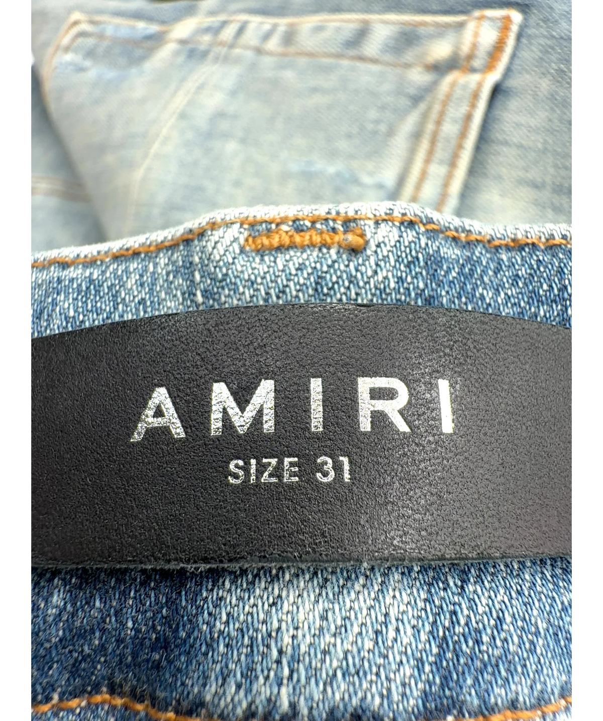 Amiri light blue MX1, size W31 — detail