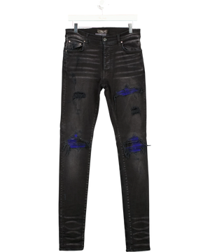 AMIRI MX1 Plaid Patched Distressed Jeans Aged Black Blue W30