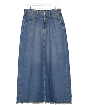 Free People Blue Frayed Denim Skirt UK 12