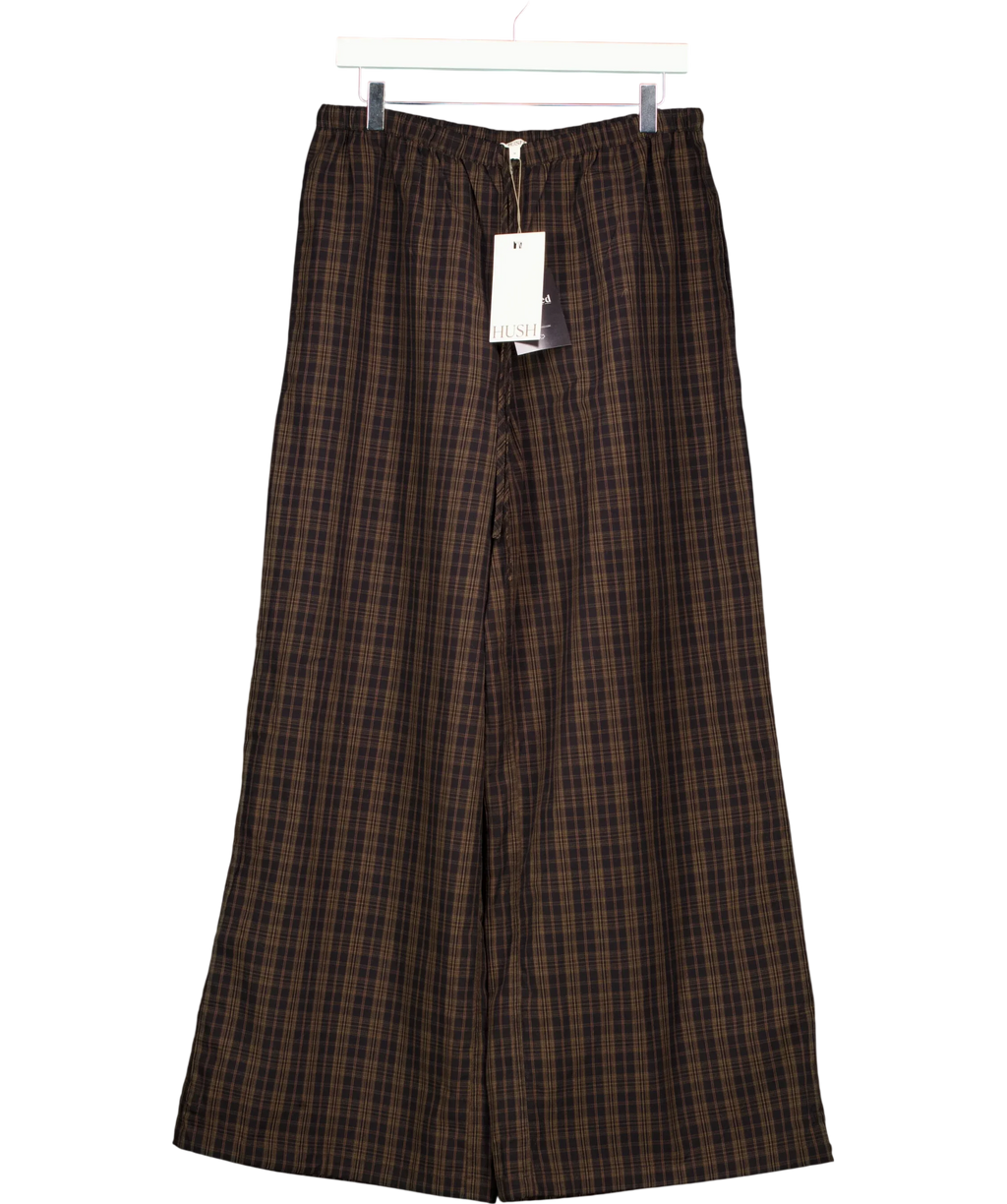 Hush dark brown Bernie Check Wide Leg Cotton Blend Trouser, size UK M — front