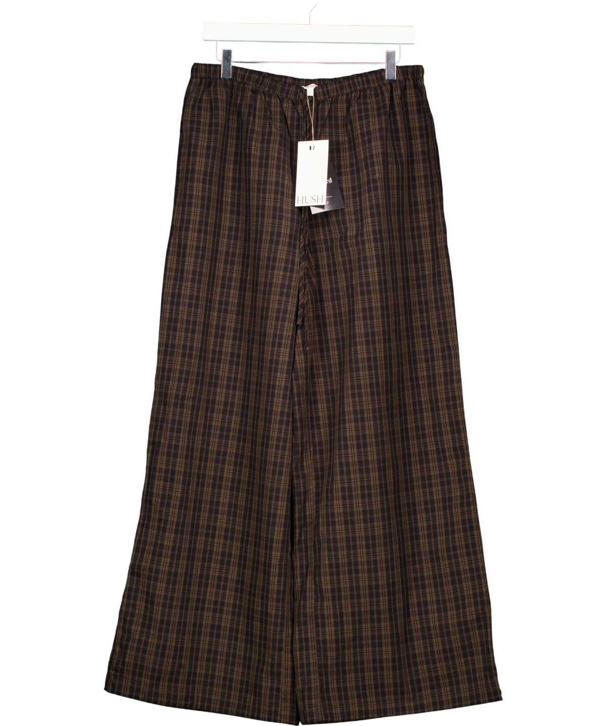 Hush dark brown Bernie Check Wide Leg Cotton Blend Trouser, size UK M — front