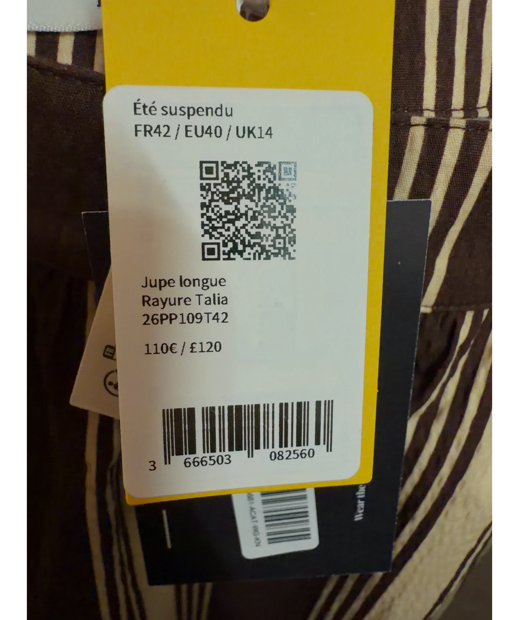 Ysé Brown Été Suspendu Long Skirt, size UK 14 — label