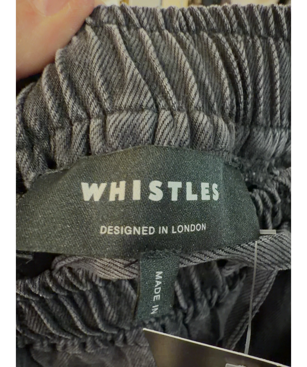 Whistles Black Washed Black Denim Casual Drawstring Barrel Trouser, size UK 12 — detail