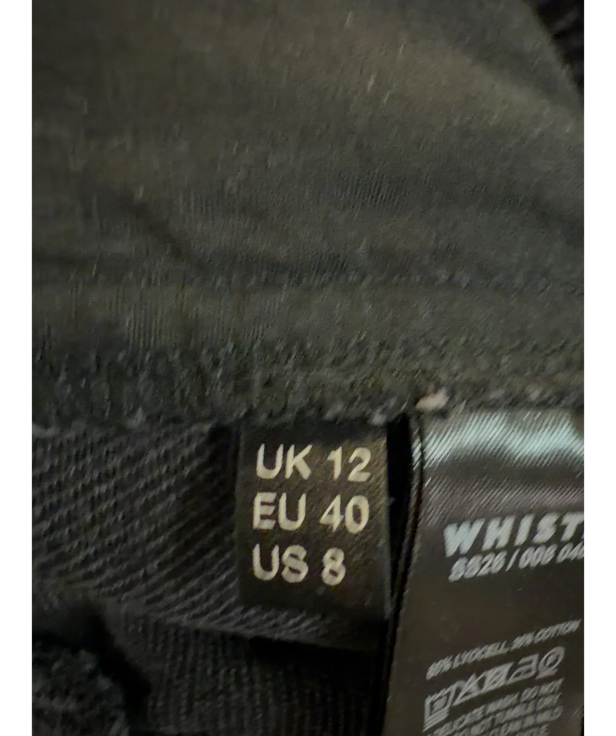Whistles Black Washed Black Denim Casual Drawstring Barrel Trouser, size UK 12 — care label