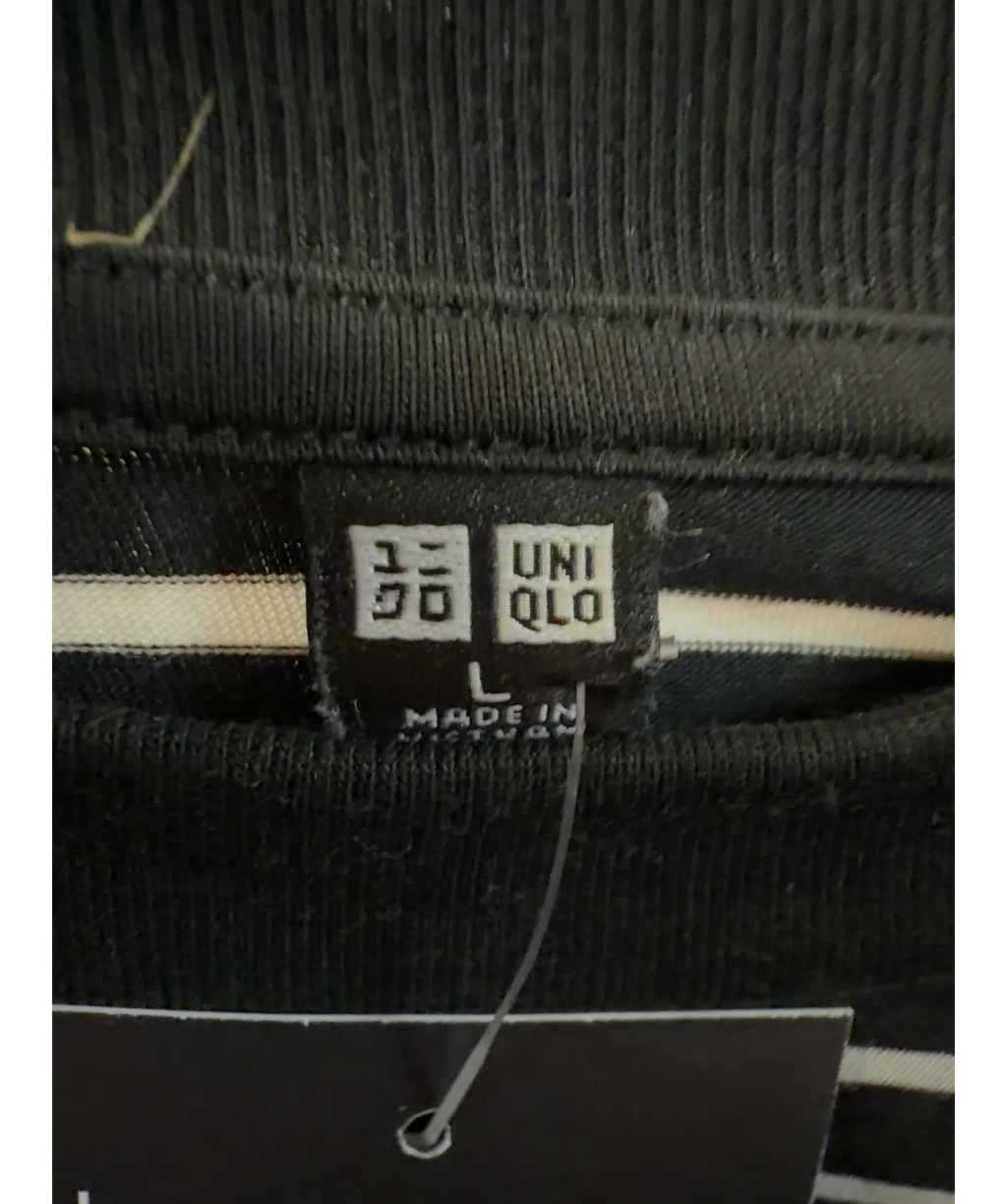 Uniqlo Black Women's AIRism Cotton T-Shirt (Striped), size UK L — detail