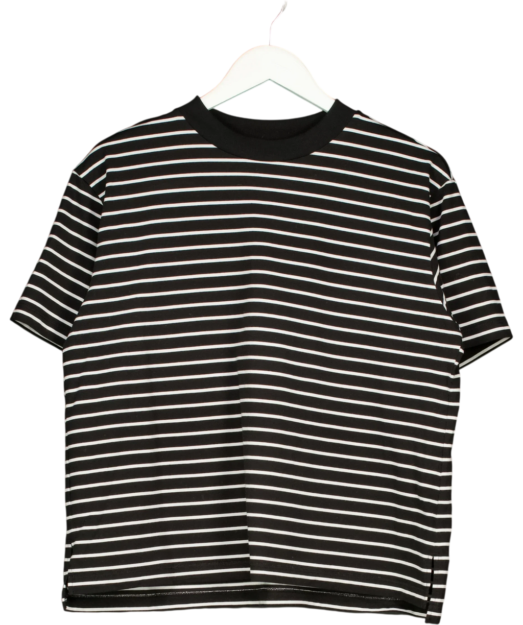 Uniqlo Black Women's AIRism Cotton T-Shirt (Striped), size UK L — front