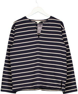 ARKET Blue and White Stripes Split Neckline Top UK M