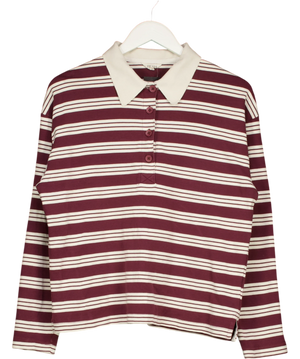 Hush Cream  / Burgundy Striped Polo Shirt UK M/L