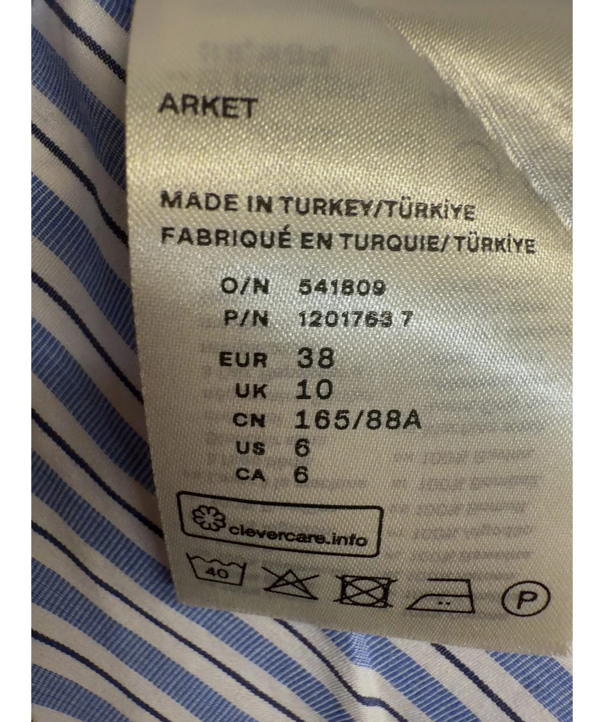 ARKET Blue Colour, size UK 10 — care label