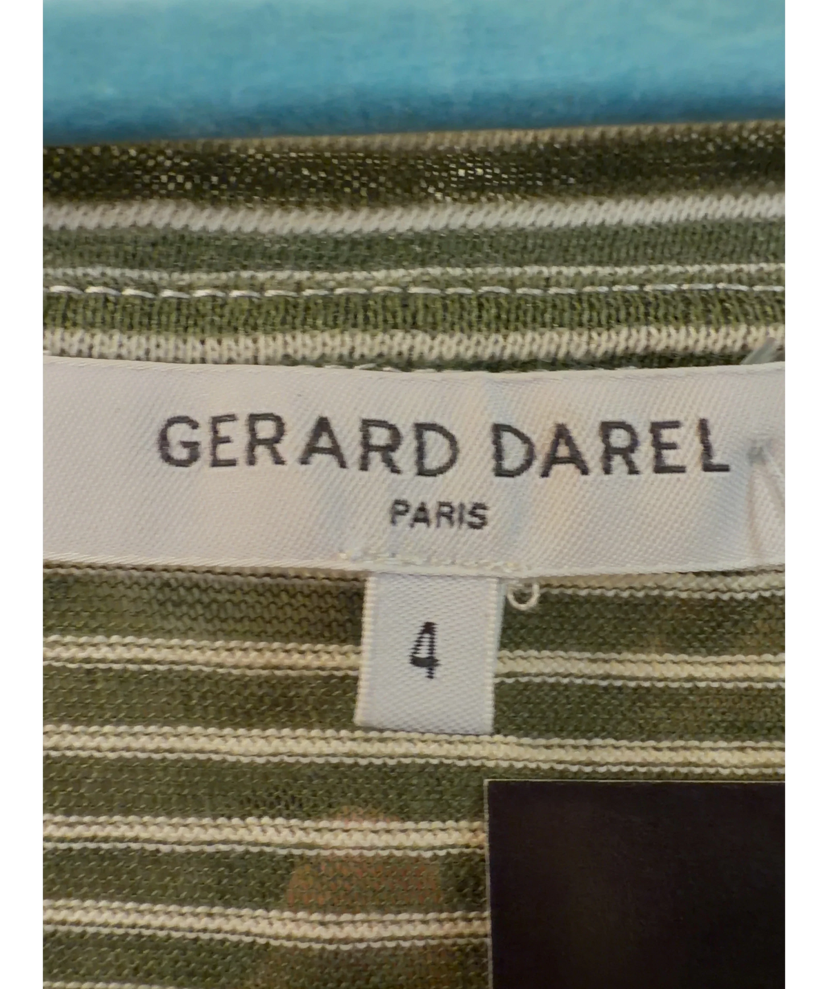 Gerard Darel Green Melva Striped Linen and Cotton T-Shirt, size UK 12 — detail