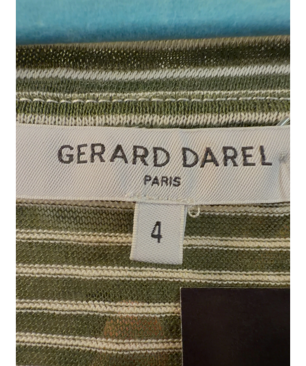 Gerard Darel Green Melva Striped Linen and Cotton T-Shirt, size UK 12 — care label