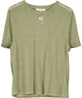 Gerard Darel Green Melva Striped Linen and Cotton T-Shirt, size UK 12 — front