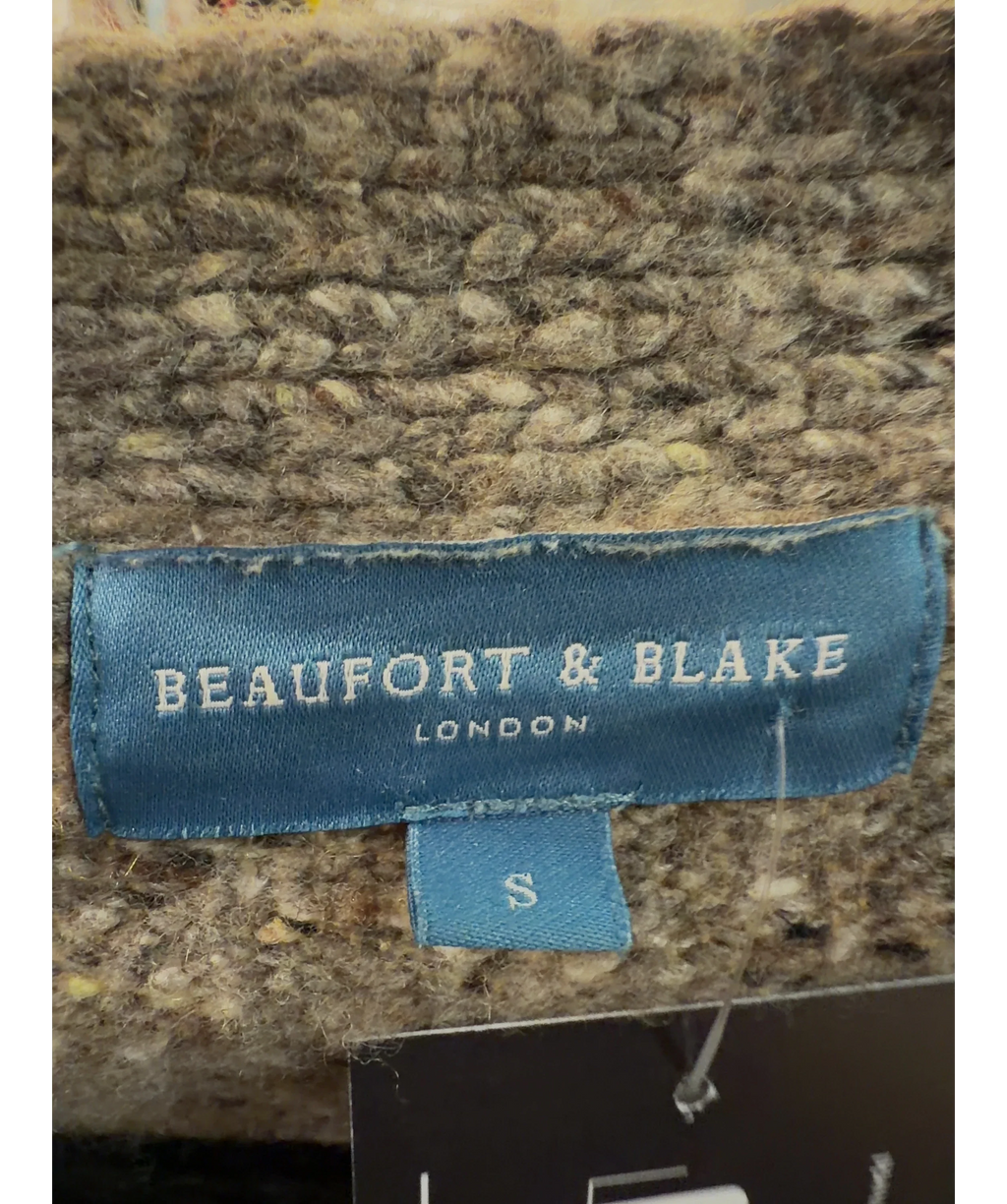 Beaufort & Blake Brown relaxed V-neck cardigan, size UK S — detail