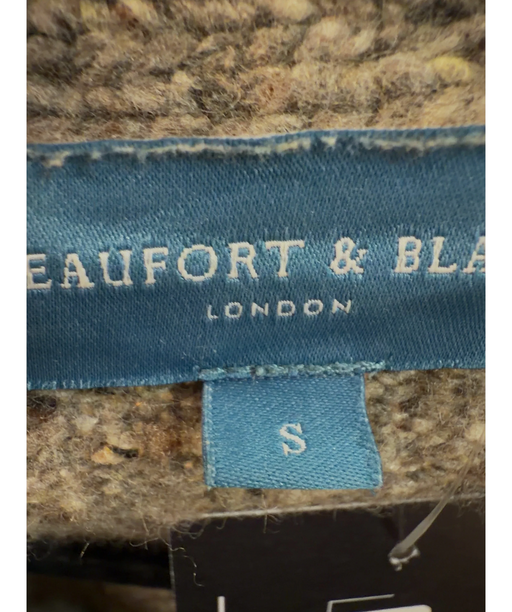 Beaufort & Blake Brown relaxed V-neck cardigan, size UK S — care label