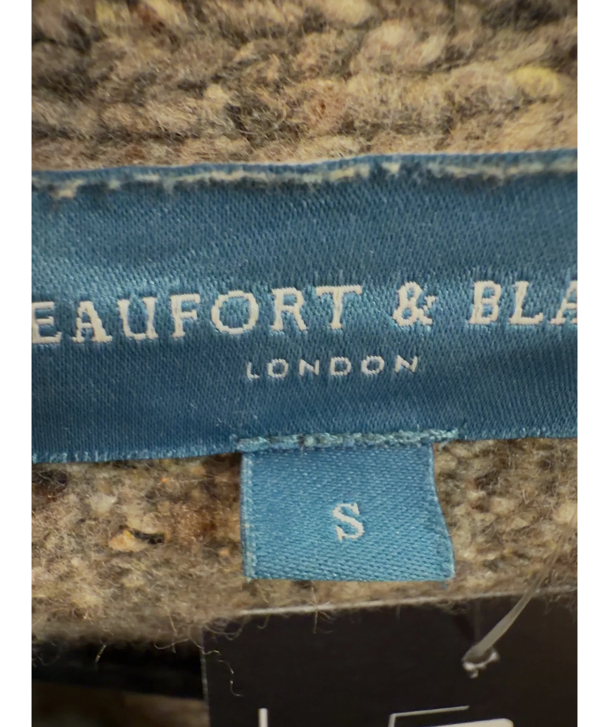 Beaufort & Blake Brown relaxed V-neck cardigan, size UK S — care label