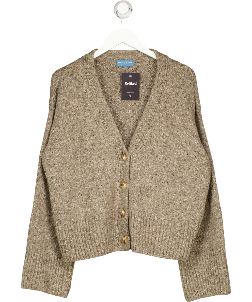 Beaufort & Blake Brown relaxed V-neck cardigan, size UK S — front