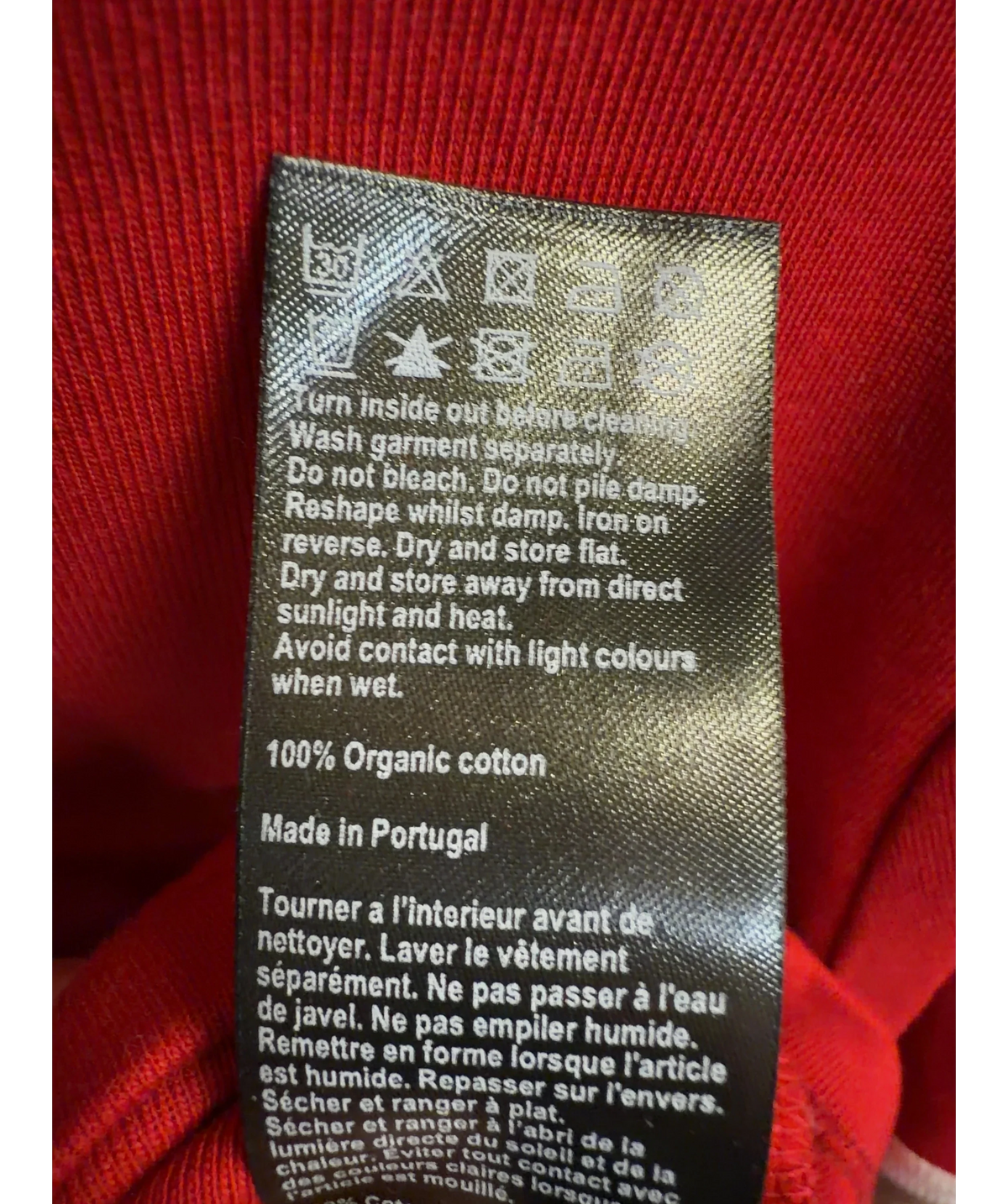 ME + EM Red Contrast Trim Slim Tee, size UK 12 — label