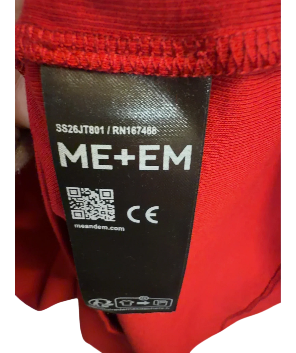 ME + EM Red Contrast Trim Slim Tee, size UK 12 — fabric detail