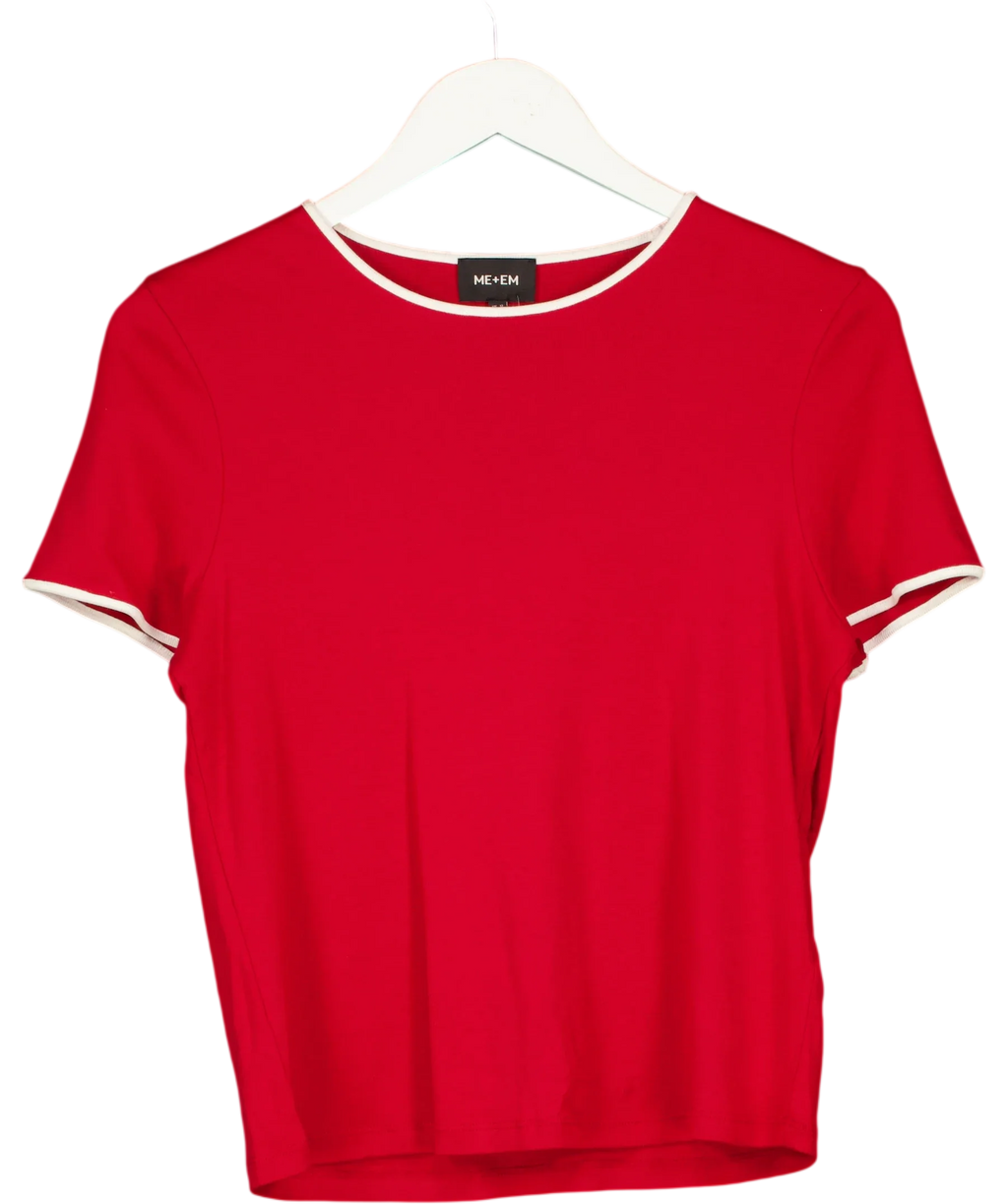 ME + EM Red Contrast Trim Slim Tee, size UK 12 — front