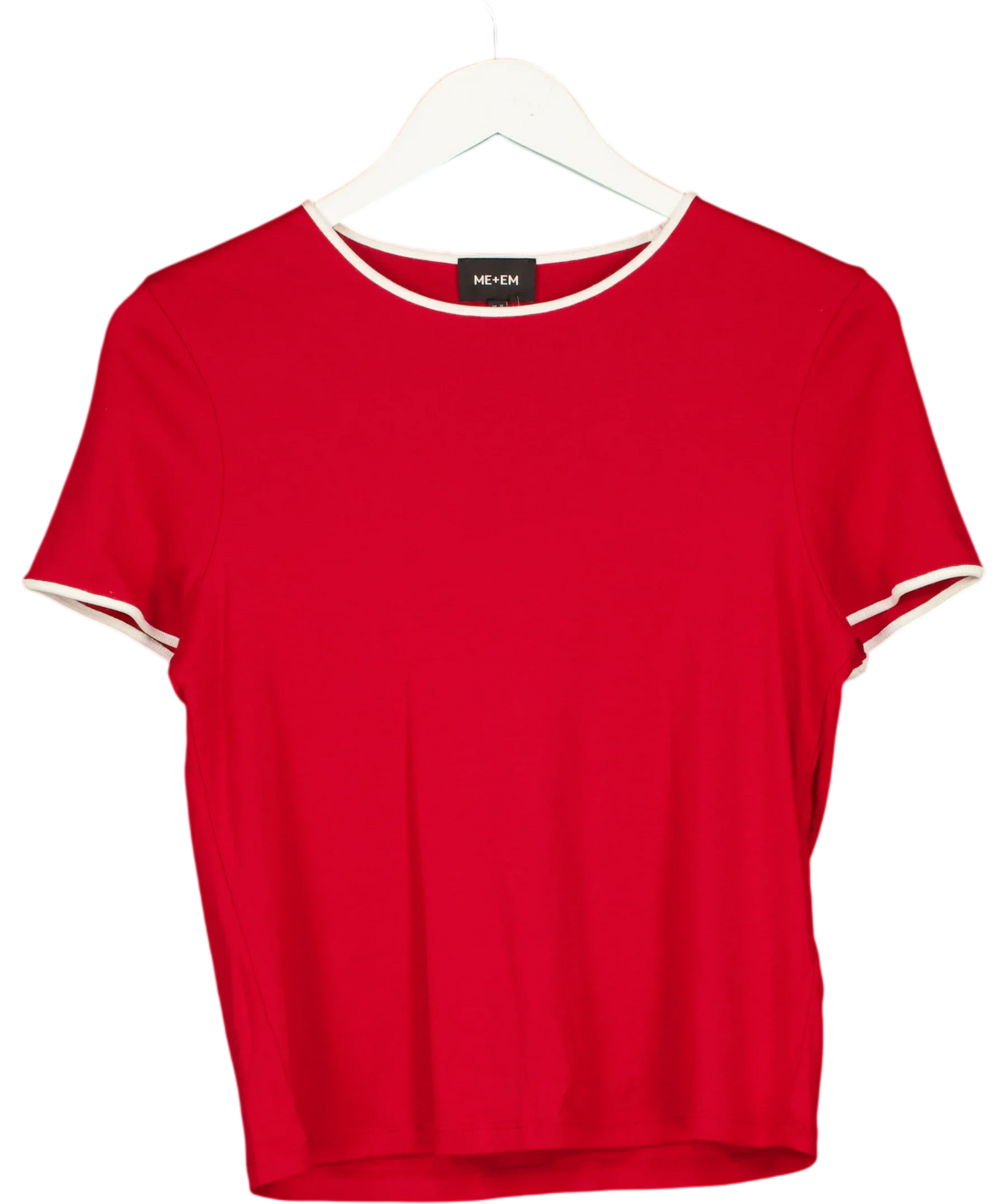ME + EM Red Contrast Trim Slim Tee, size UK 12 — front