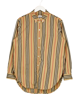 Burberry Icon Stripe Cotton Poplin Shirt Beige UK 12