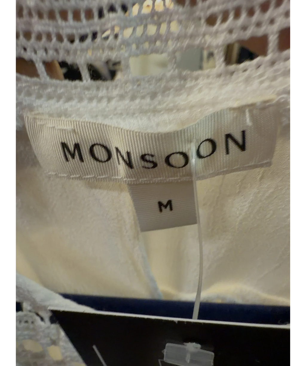 Monsoon White Taylor Sleeveless Embroidered Lace Top, size UK M — detail