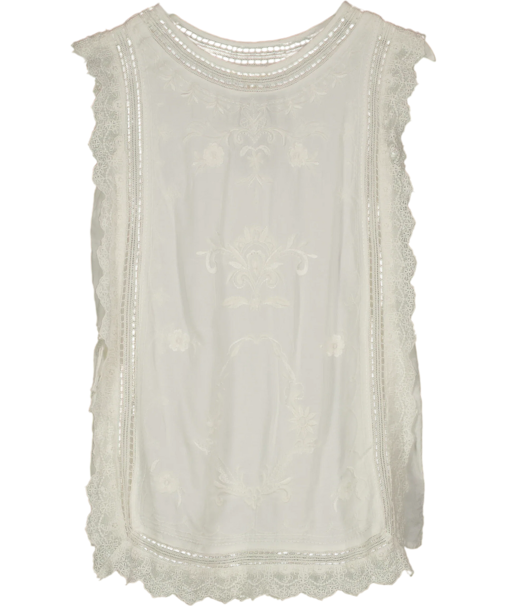 Monsoon White Taylor Sleeveless Embroidered Lace Top, size UK M — front