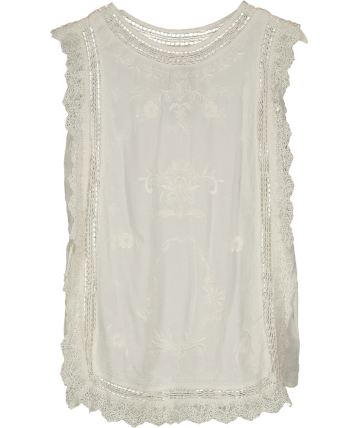 Monsoon White Taylor Sleeveless Embroidered Lace Top, size UK M — front